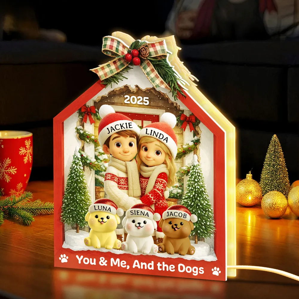 Acrylic Light Box with Couple & Pets Scene | Cozy Winter Holiday Decor, Perfect Gift for Lovers or Families - Image 3