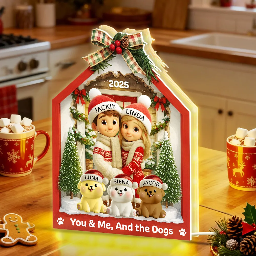 Acrylic Light Box with Couple & Pets Scene | Cozy Winter Holiday Decor, Perfect Gift for Lovers or Families - Image 4