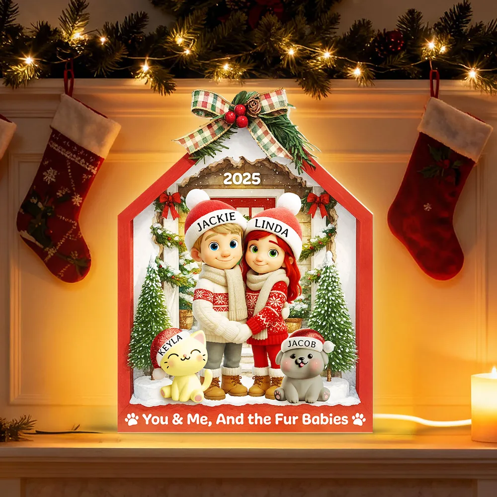 Acrylic Light Box with Couple & Pets Scene | Cozy Winter Holiday Decor, Perfect Gift for Lovers or Families - Image 5