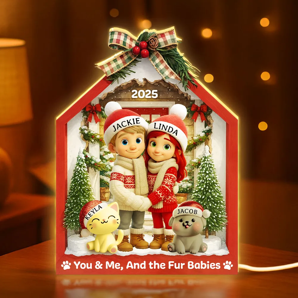 Acrylic Light Box with Couple & Pets Scene | Cozy Winter Holiday Decor, Perfect Gift for Lovers or Families - Image 6