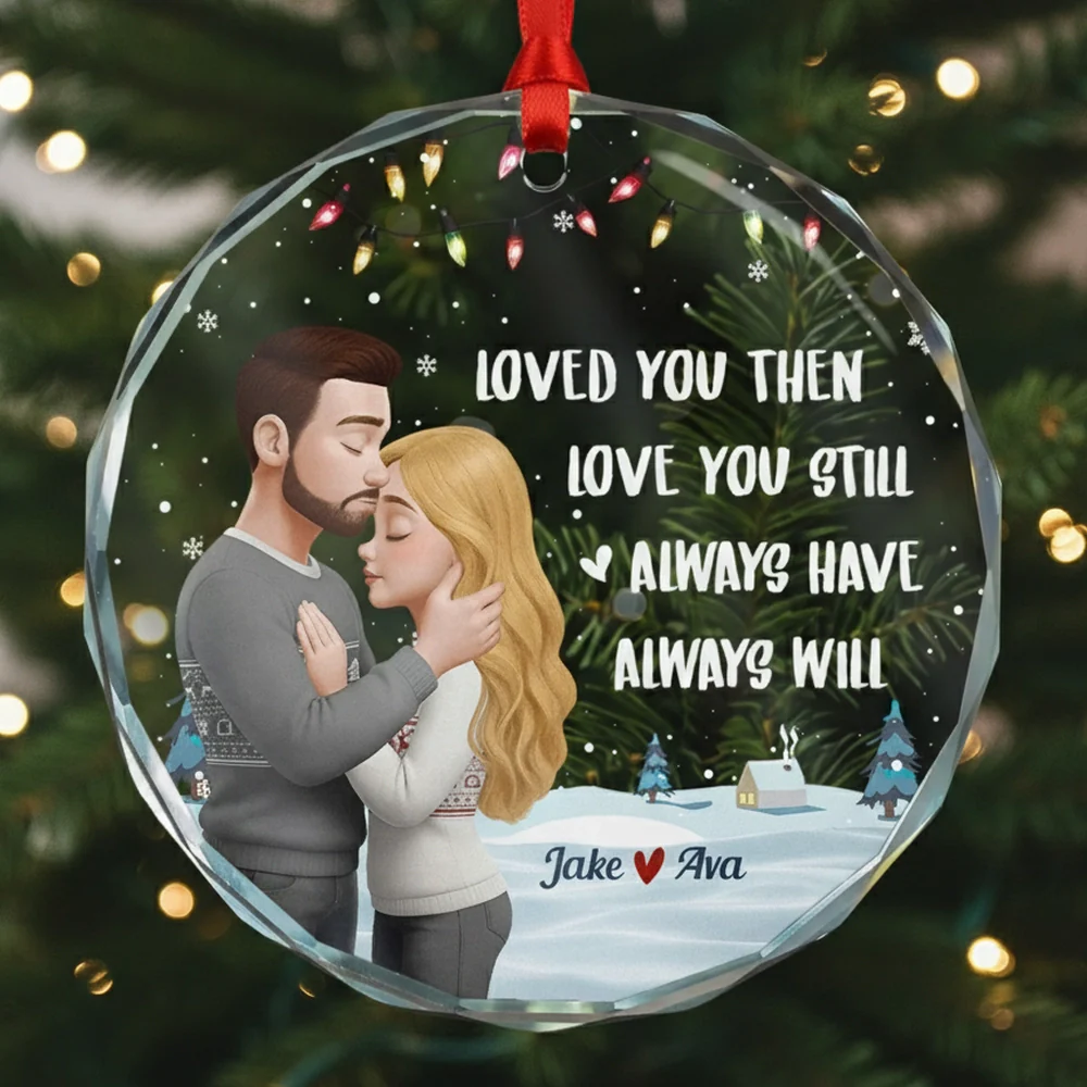 Crystal Ornament with Hugging Couple Design | Clear Printing & Premium Finish, Romantic Gift for Lovers