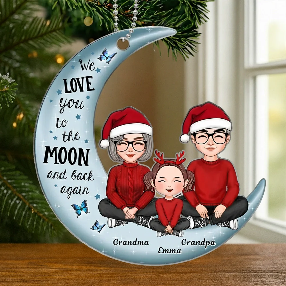 Moon-Shaped Family Acrylic Ornament – Heartwarming Christmas Decor, Perfect Gift for Grandparents