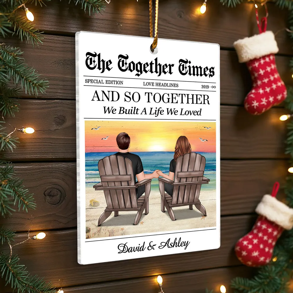 Couples Beach Newspaper-Style Acrylic Ornament – Romantic Custom Keepsake, Perfect Gift for Christmas or Anniversary - Image 2