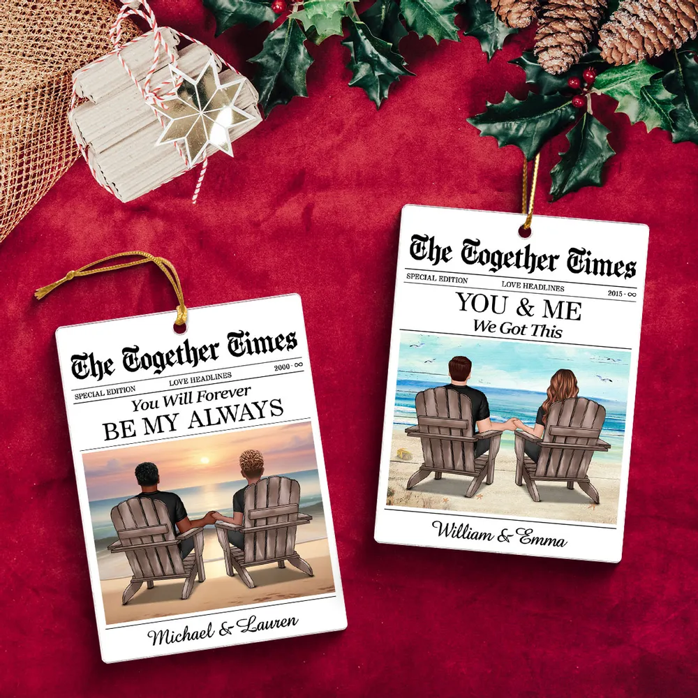 Couples Beach Newspaper-Style Acrylic Ornament – Romantic Custom Keepsake, Perfect Gift for Christmas or Anniversary - Image 3