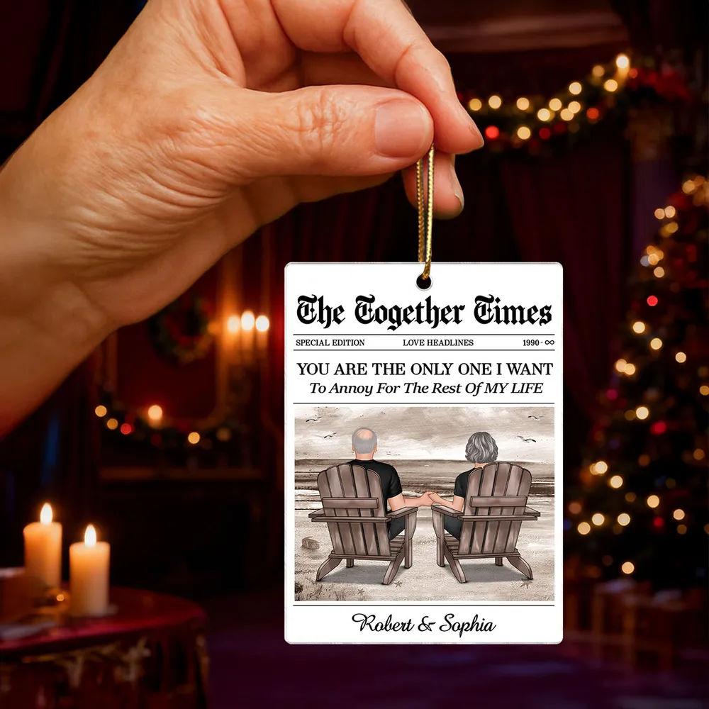 Couples Beach Newspaper-Style Acrylic Ornament – Romantic Custom Keepsake, Perfect Gift for Christmas or Anniversary - Image 5