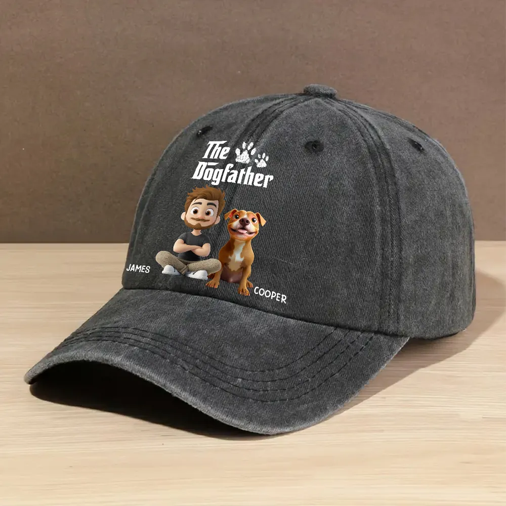 The Dogfather Baseball Cap – washed denim with fun dog dad graphic, casual adjustable fit, perfect gift for dog lovers - Image 2