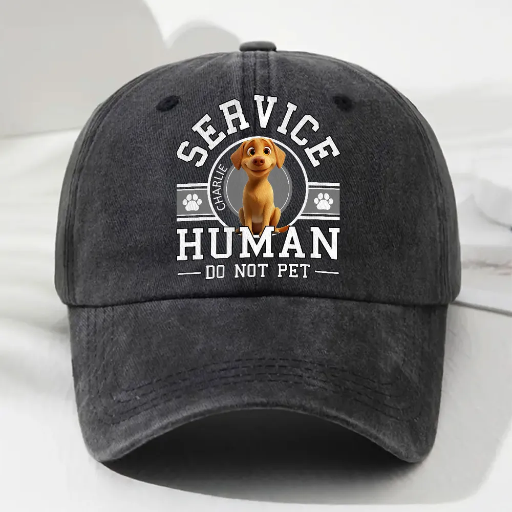 Baseball Cap with “Service Human” dog graphic – washed-look, comfy adjustable fit, everyday shade and style, a playful gift for dog owners and pet lovers - Image 2