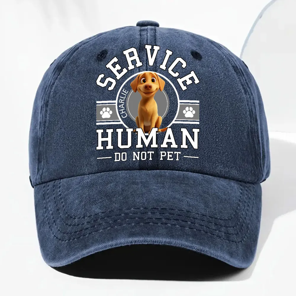 Baseball Cap with “Service Human” dog graphic – washed-look, comfy adjustable fit, everyday shade and style, a playful gift for dog owners and pet lovers - Image 3