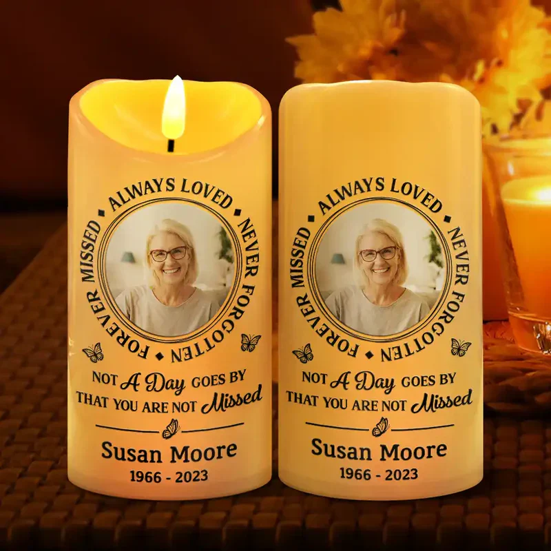 Personalized Photo Flameless LED Memorial Candle | Custom Name & Dates, Choose Your Quote | A Warm, Everlasting Sympathy Gift - Image 2