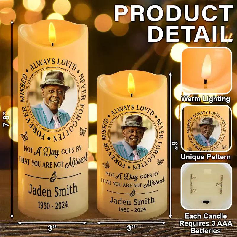 Personalized Photo Flameless LED Memorial Candle | Custom Name & Dates, Choose Your Quote | A Warm, Everlasting Sympathy Gift - Image 5