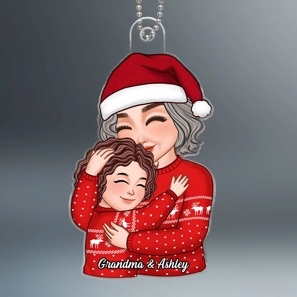 Christmas Acrylic Ornament – Grandma & Grandchild Hug Keepsake, Heartfelt Gift for Grandma - Image 3