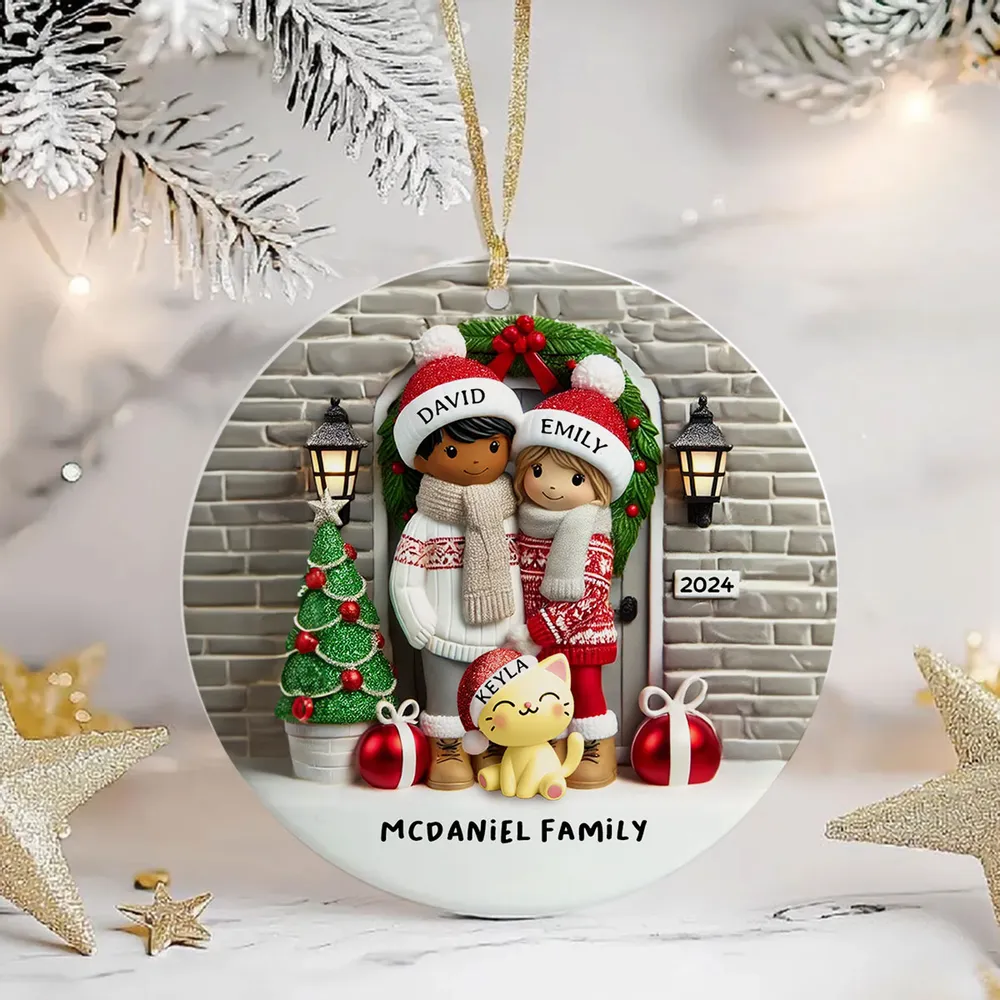 Ceramic Ornament Couple with Dogs at Festive Doorway, cozy tree-ready décor,perfect Christmas gift for pet-loving families - Image 7