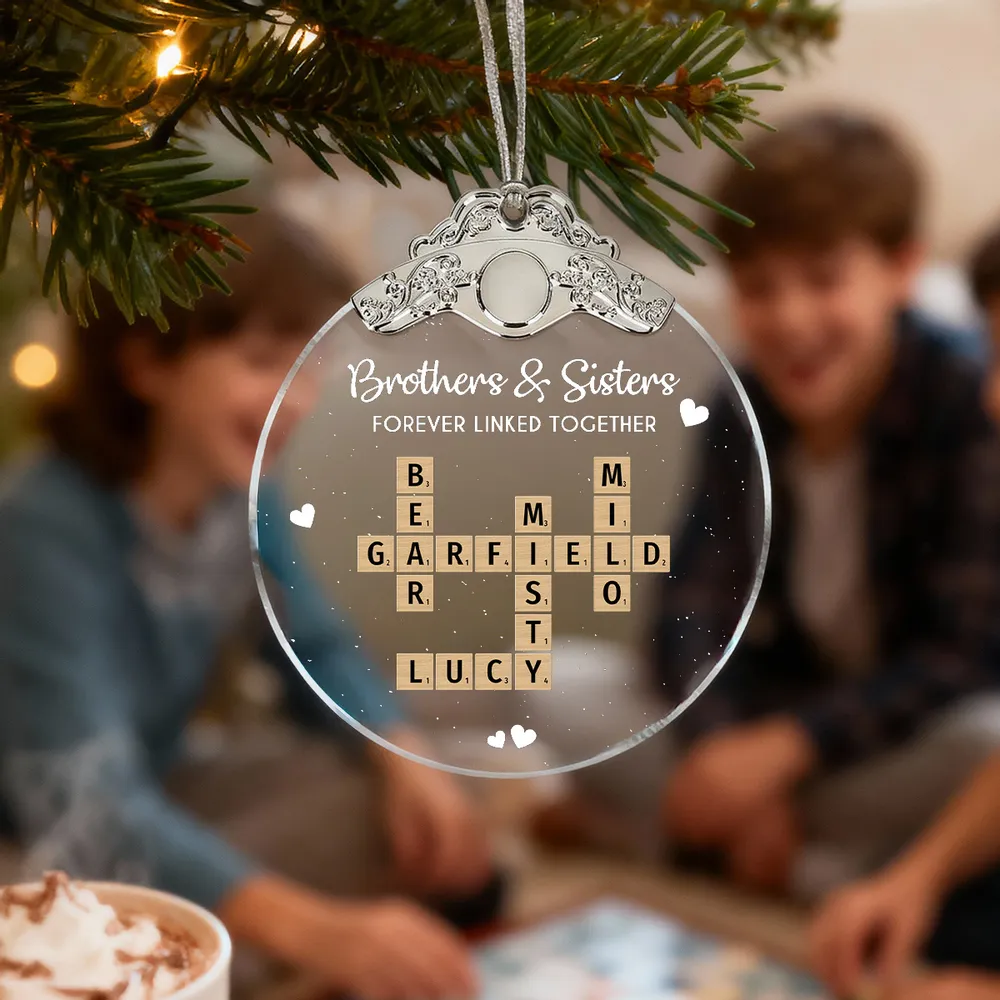 Silver Capped Glass Ornament with siblings crossword tiles, cozy tree display, warm family keepsake, gift-ready decoration for Christmas gatherings - Image 6