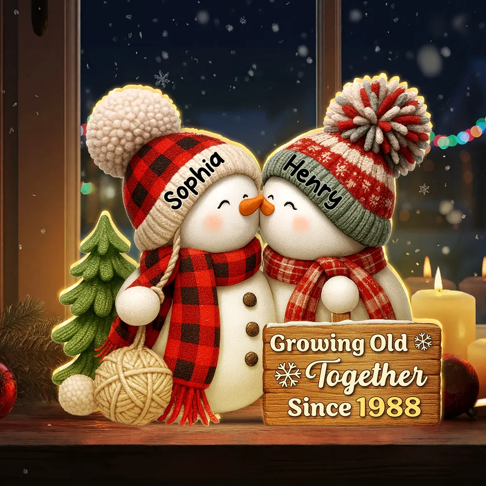 Snowman Couple Acrylic Light Box - Romantic Winter Gift Plaque - Image 2