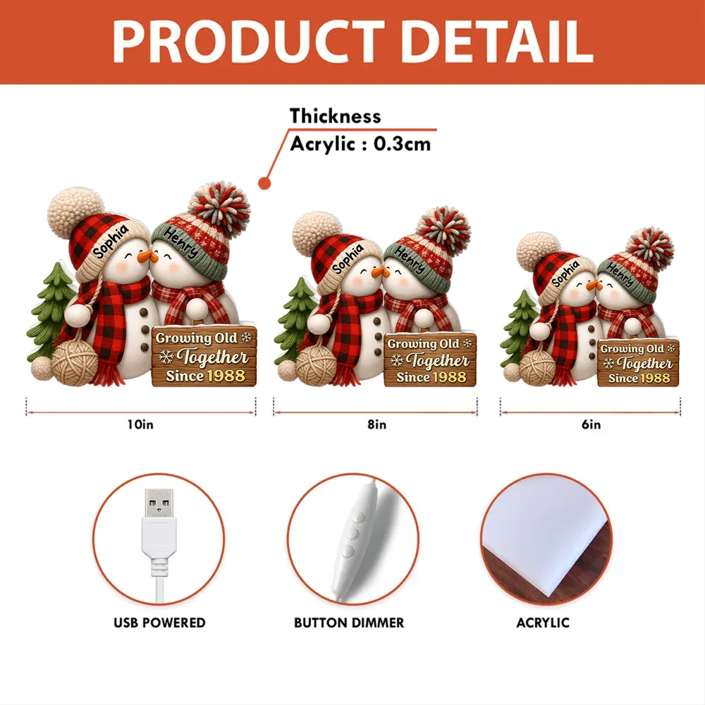 Snowman Couple Acrylic Light Box - Romantic Winter Gift Plaque - Image 4