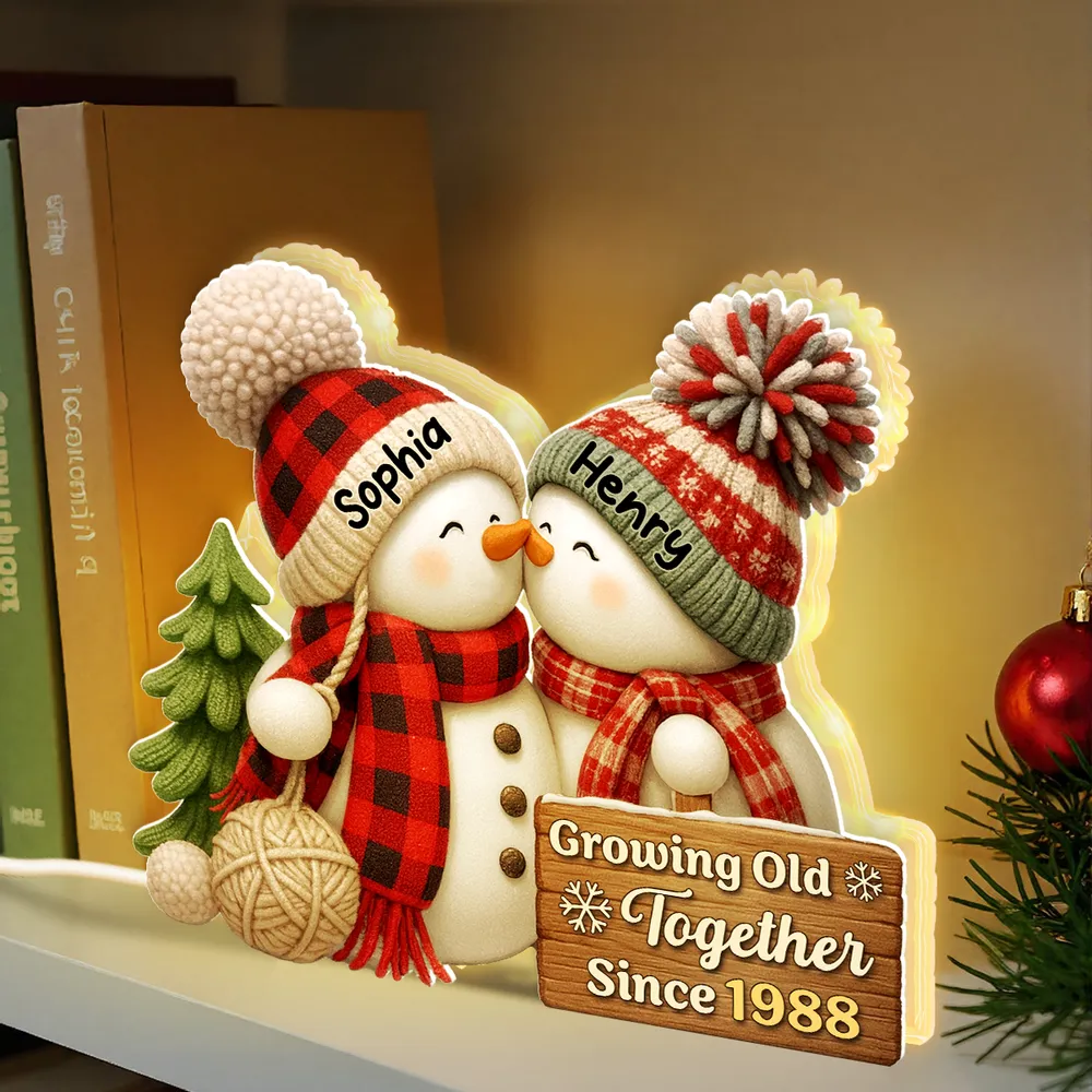 Snowman Couple Acrylic Light Box - Romantic Winter Gift Plaque - Image 6