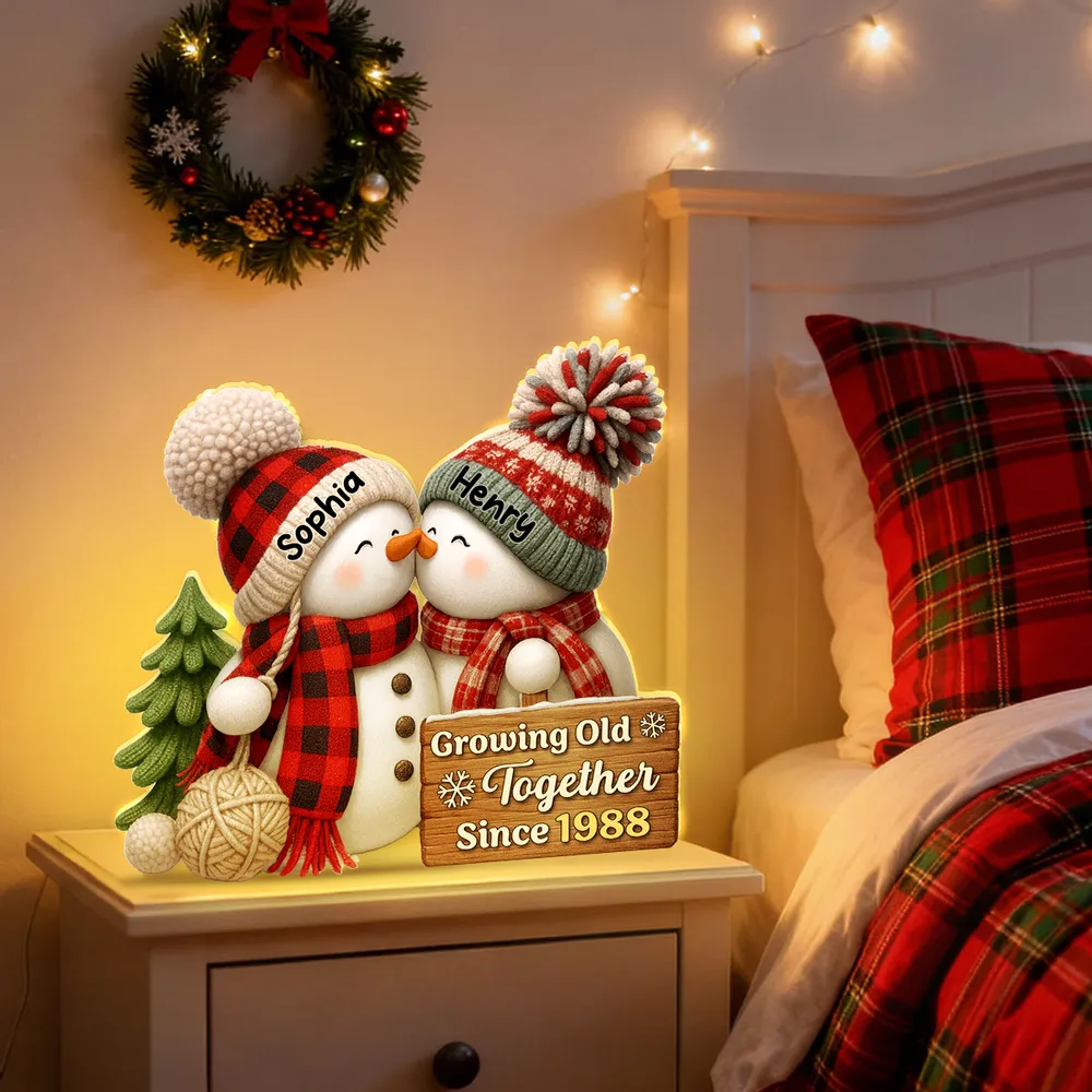 Snowman Couple Acrylic Light Box - Romantic Winter Gift Plaque - Image 9