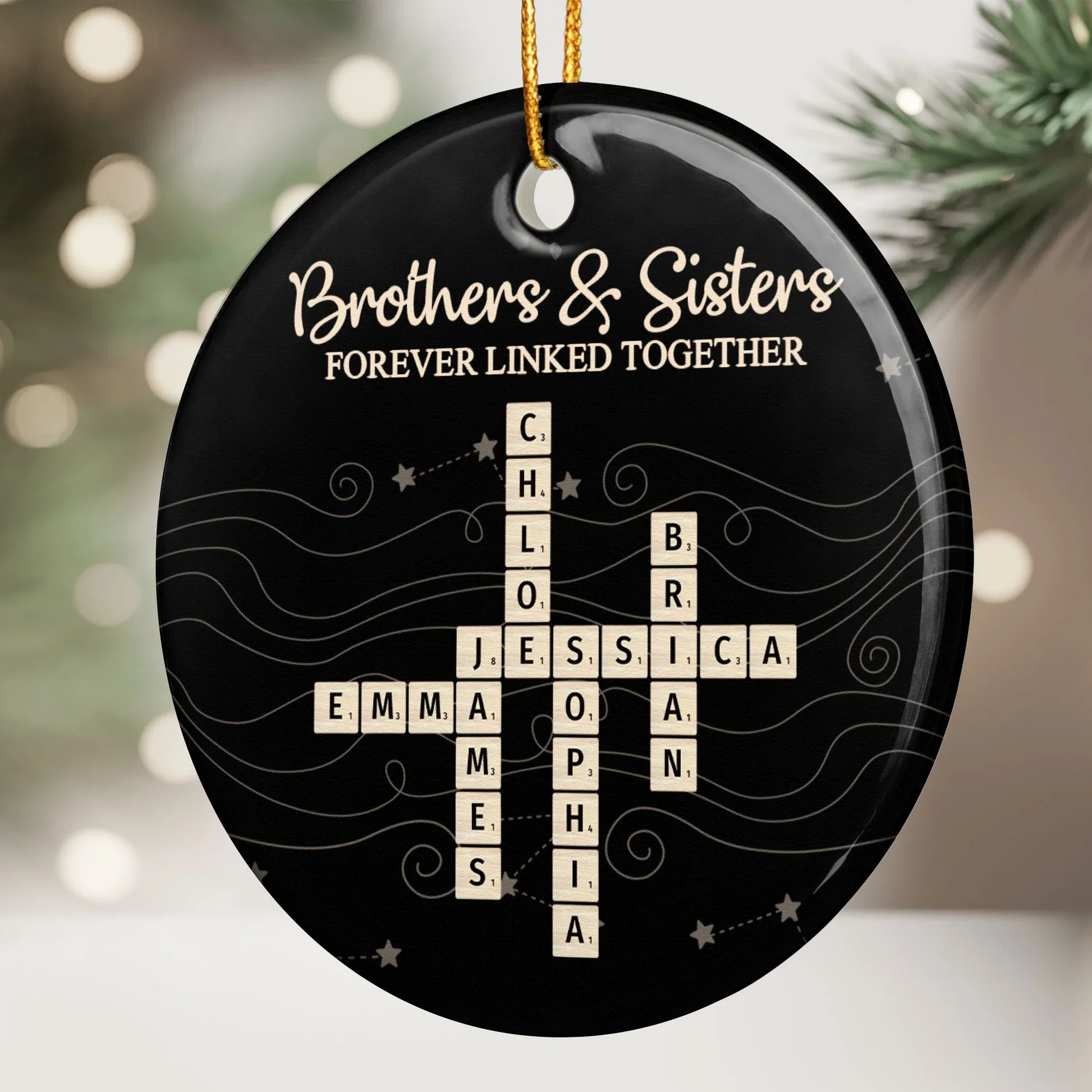 Ceramic Sibling Ornament - Midnight Tile Design Christmas Gift - Image 3