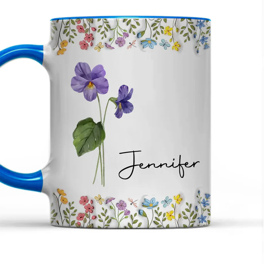 White Ceramic Mug with Floral Design and Name Print – Elegant Personalized Gift for Her, Perfect for Birthdays and Special Moments - Image 2