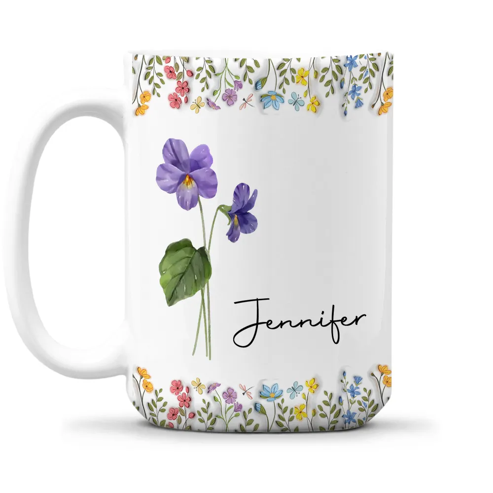 White Ceramic Mug with Floral Design and Name Print – Elegant Personalized Gift for Her, Perfect for Birthdays and Special Moments - Image 6