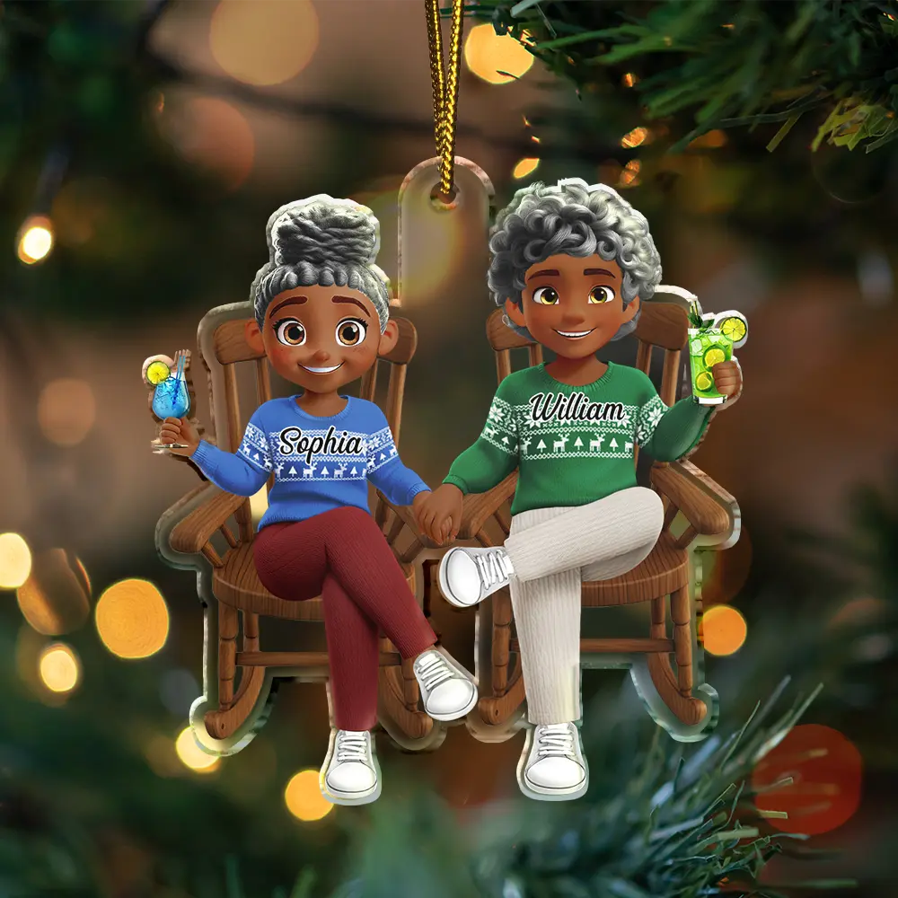Acrylic Ornament of Couple by the Fireplace – Cozy Christmas Keepsake, a Perfect Gift for Lovers - Image 3