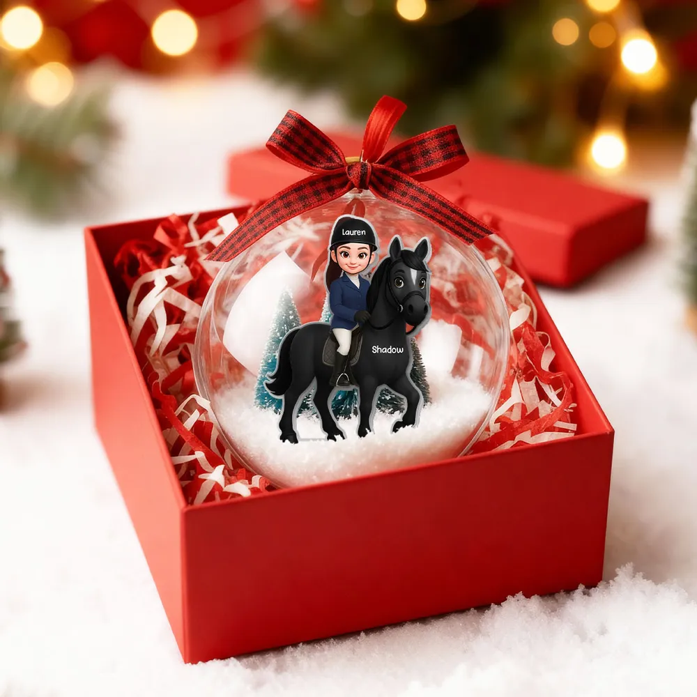 Custom Equestrian Snow Globe Ornament with Personalized Rider Art - Image 4