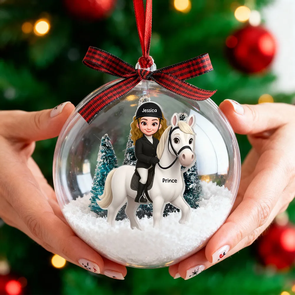 Custom Equestrian Snow Globe Ornament with Personalized Rider Art - Image 8