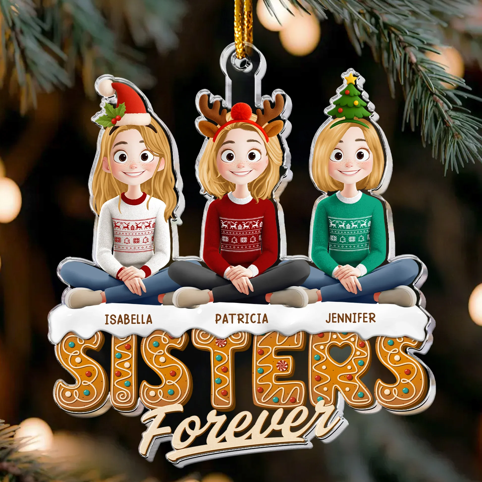 Christmas Sisters Forever Ornament | Cute Holiday Design, Heartwarming Tree Decor, Perfect Gift for Sisters - Image 2