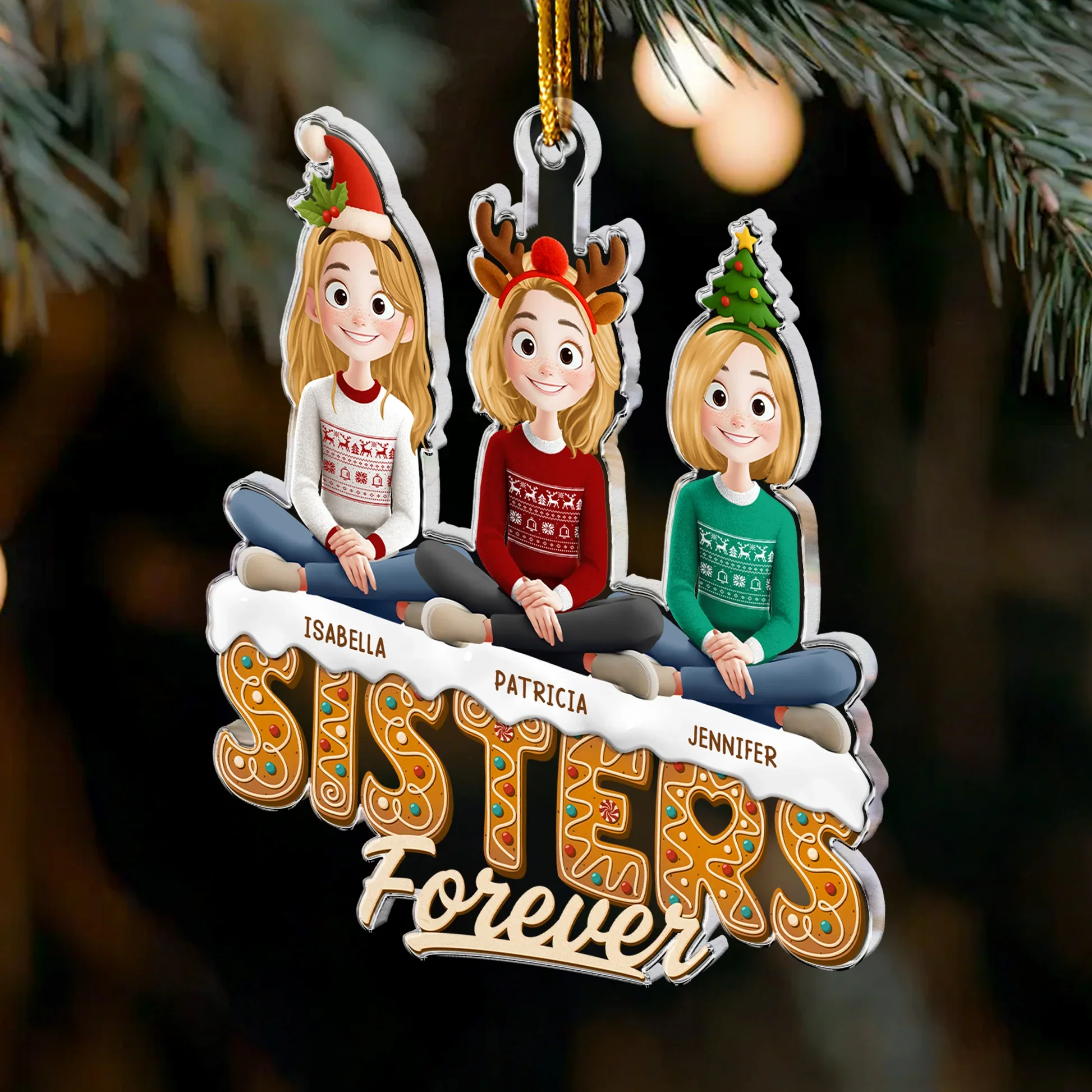 Christmas Sisters Forever Ornament | Cute Holiday Design, Heartwarming Tree Decor, Perfect Gift for Sisters - Image 3