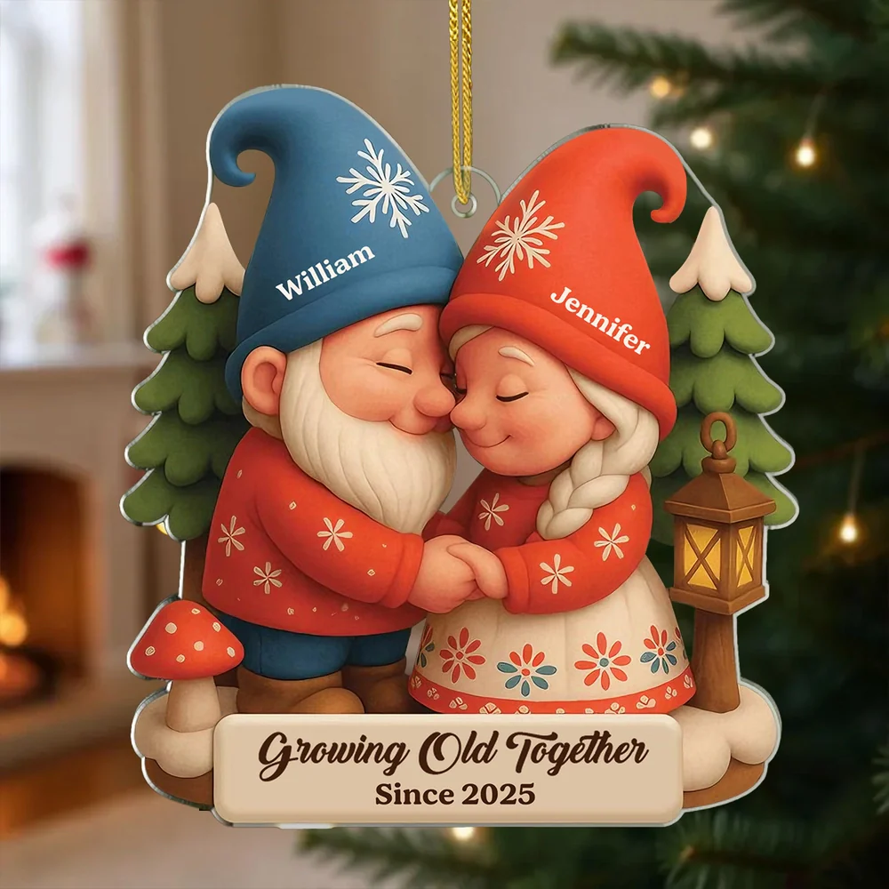 Acrylic Ornament, Cozy Gnome Couple Hugging on Christmas Tree, Romantic Keepsake, a Unique Gift for Couples - Image 2
