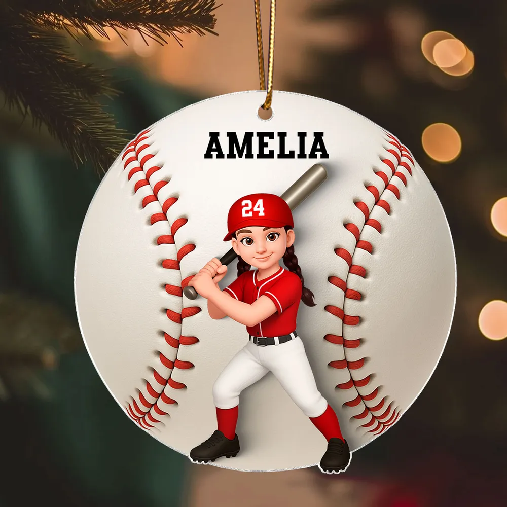 Baseball Softball Girl Boy 3D Effect - Personalized Acrylic Ornament - Image 3