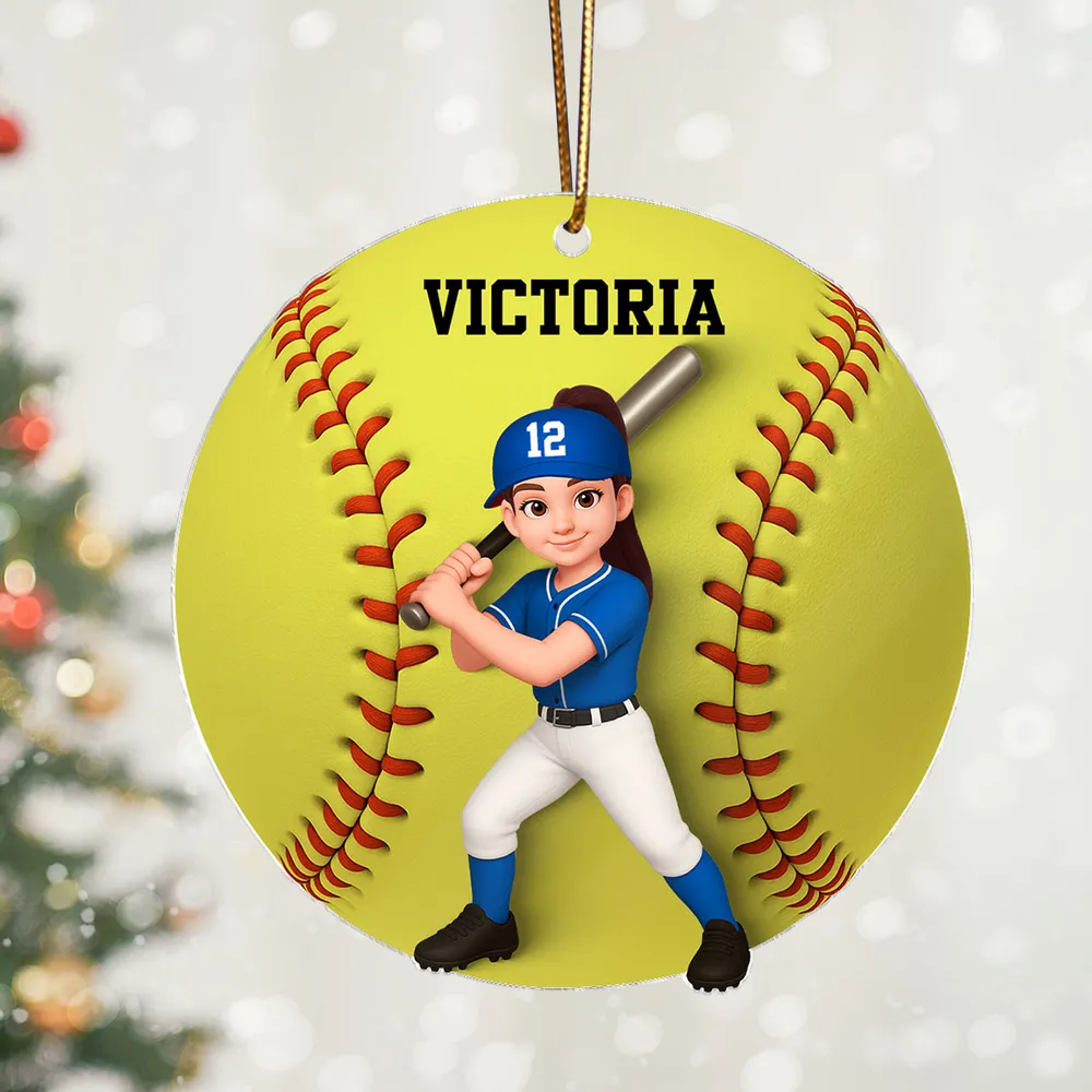 Baseball Softball Girl Boy 3D Effect - Personalized Acrylic Ornament - Image 4
