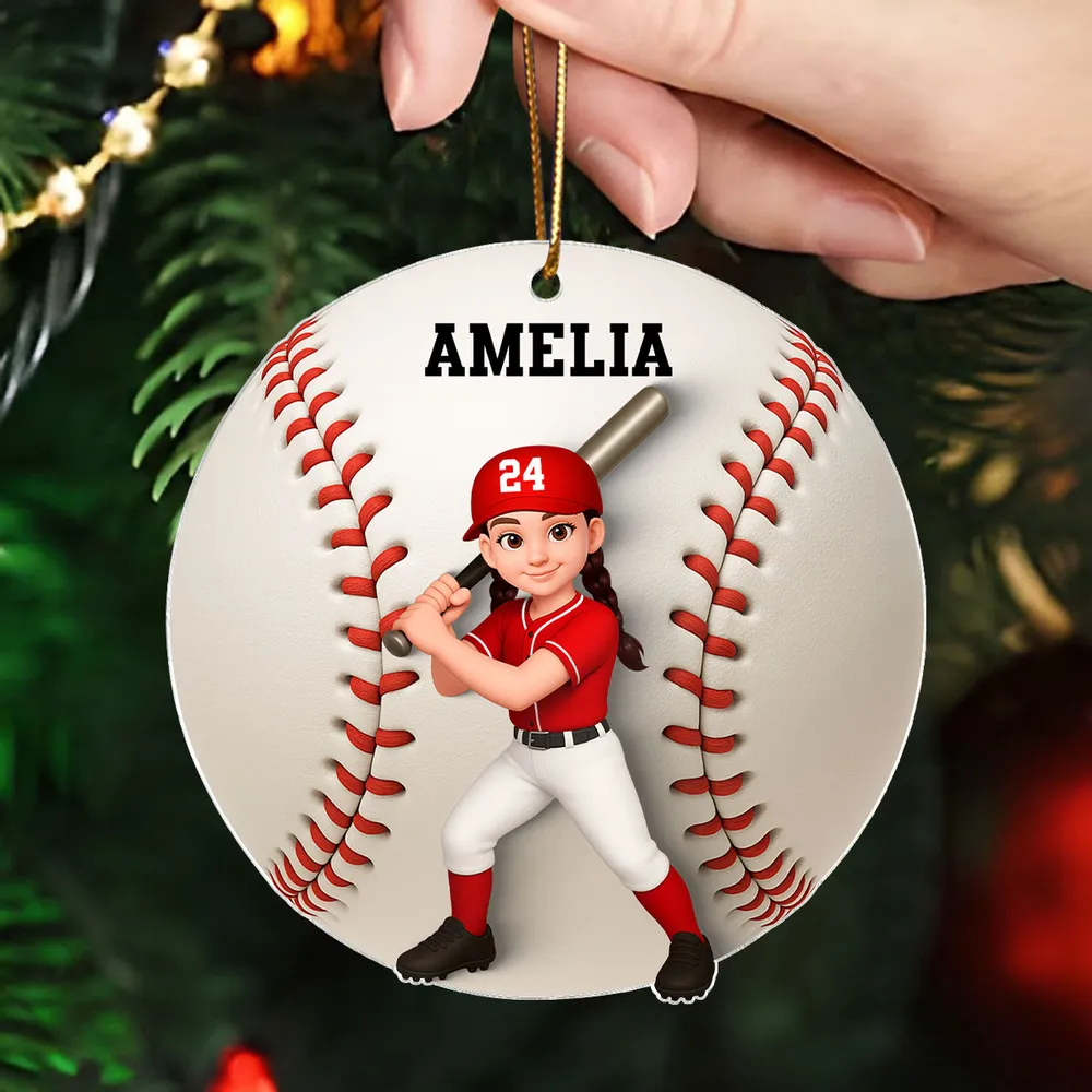 Baseball Softball Girl Boy 3D Effect - Personalized Acrylic Ornament - Image 6