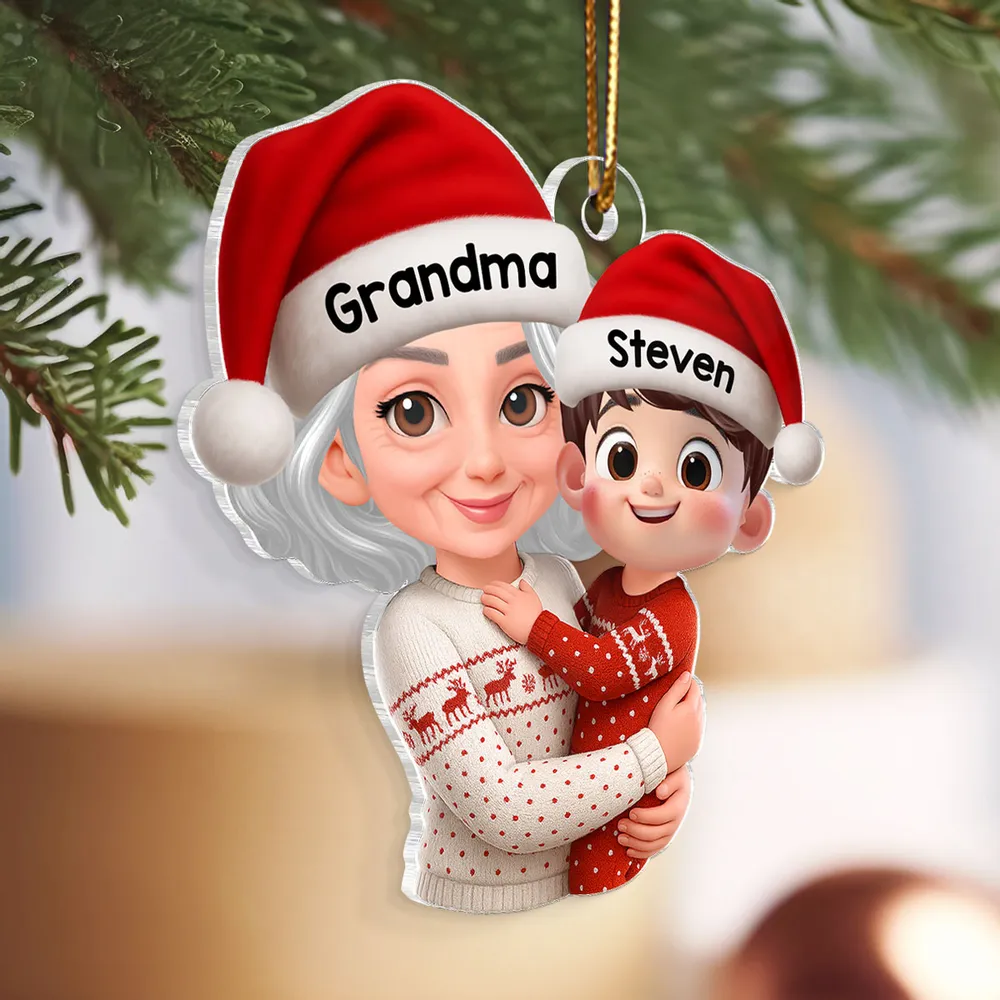 Personalized Christmas Ornament - Grandma & Grandchild Hug - Image 3