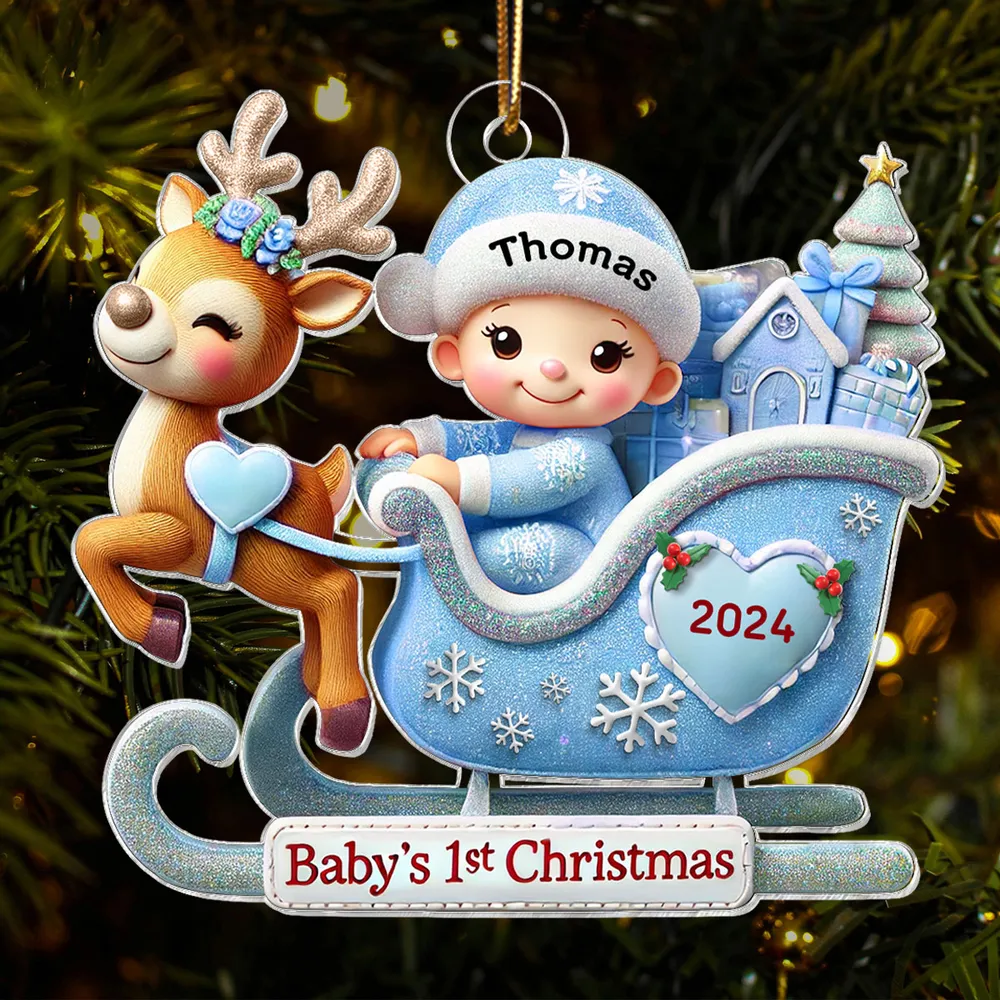Baby’s 1st Christmas Acrylic Ornament – Adorable Reindeer Sleigh Design, Perfect Gift for Newborn Celebration - Image 5