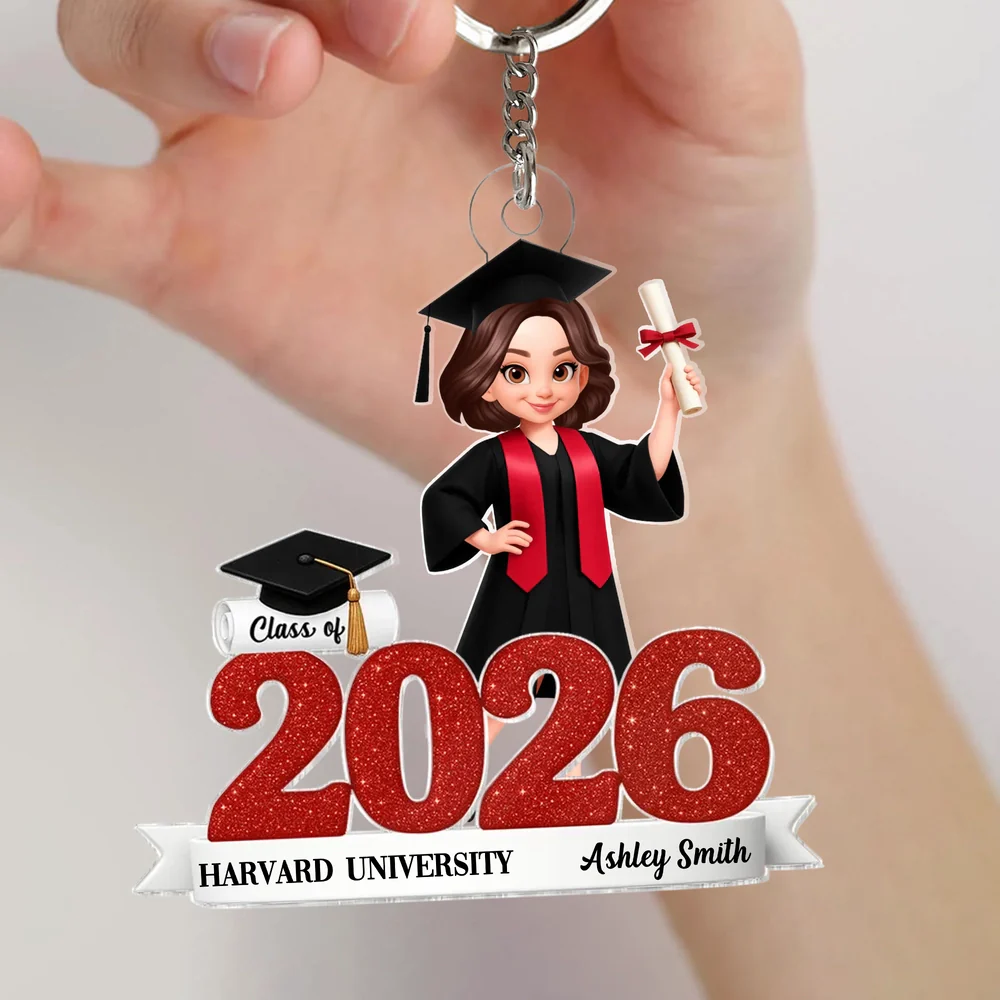 Graduation Acrylic Ornament, red glitter design with cap & diploma, celebrate achievement, perfect graduation gift keepsake - Image 3