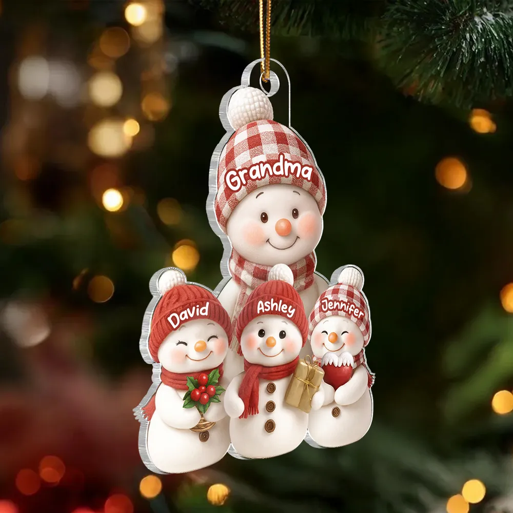 Christmas Acrylic Ornament for Grandma – Cozy Snowman Family, gift-ready keepsake for holiday tree décor, customizable and heartwarming - Image 2