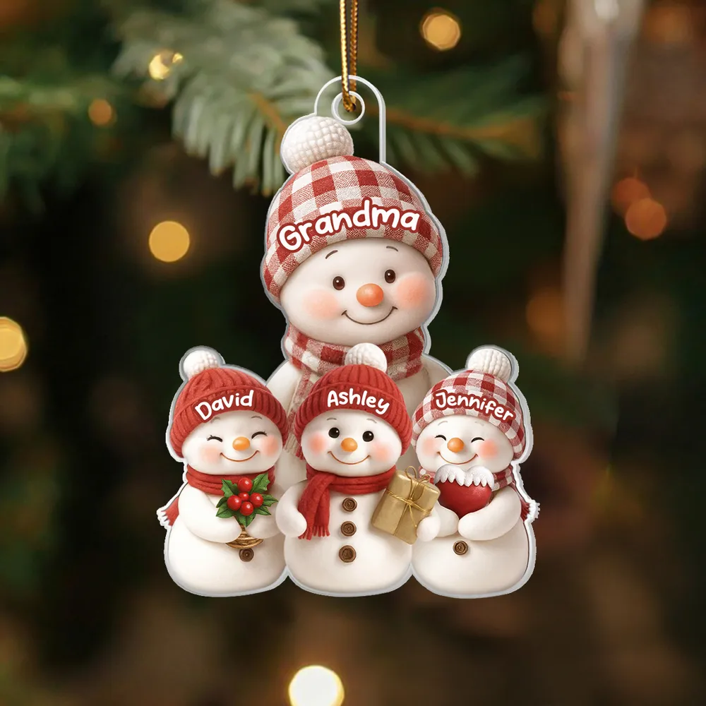 Christmas Acrylic Ornament for Grandma – Cozy Snowman Family, gift-ready keepsake for holiday tree décor, customizable and heartwarming - Image 3