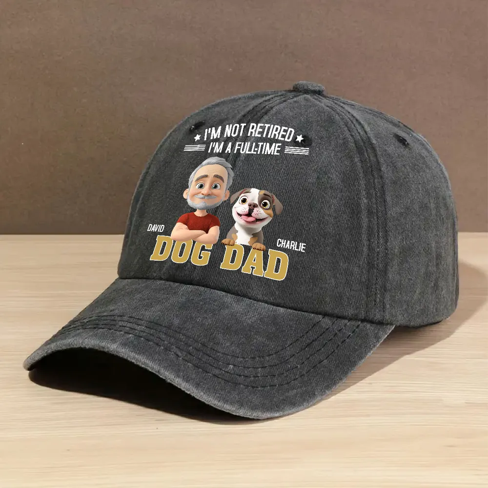 Not Retired Dog Dad Washed Denim Baseball Cap – Perfect Gift for Proud Pet Lovers and Retirees - Image 2