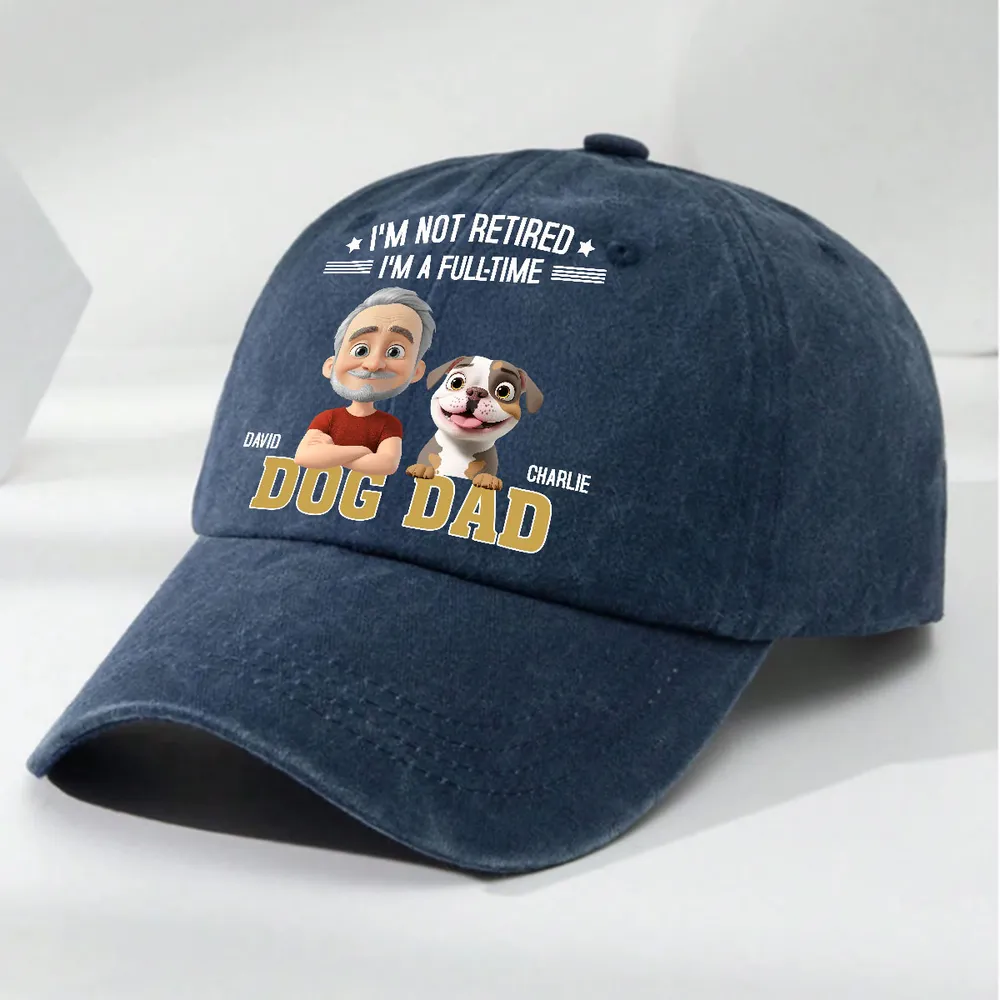 Not Retired Dog Dad Washed Denim Baseball Cap – Perfect Gift for Proud Pet Lovers and Retirees - Image 3