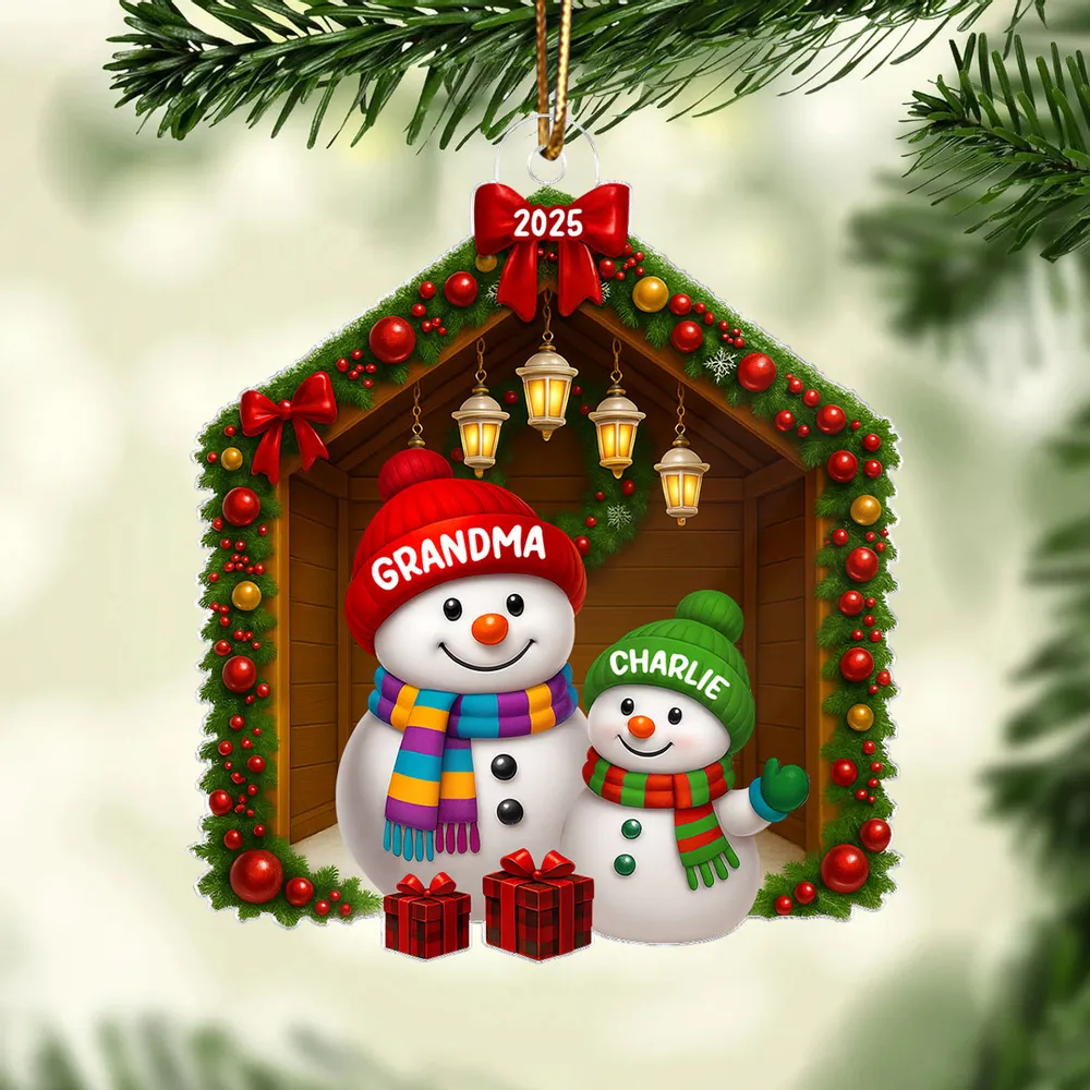 Snowman Grandma & Grandchild Acrylic Ornament – Heartwarming Christmas Gift for Grandparents & Family - Image 2
