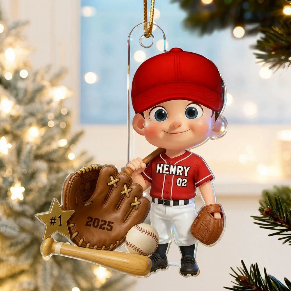 Custom Baseball Player Acrylic Ornament – Perfect Christmas Gift to Celebrate Kids' Passion for Sports