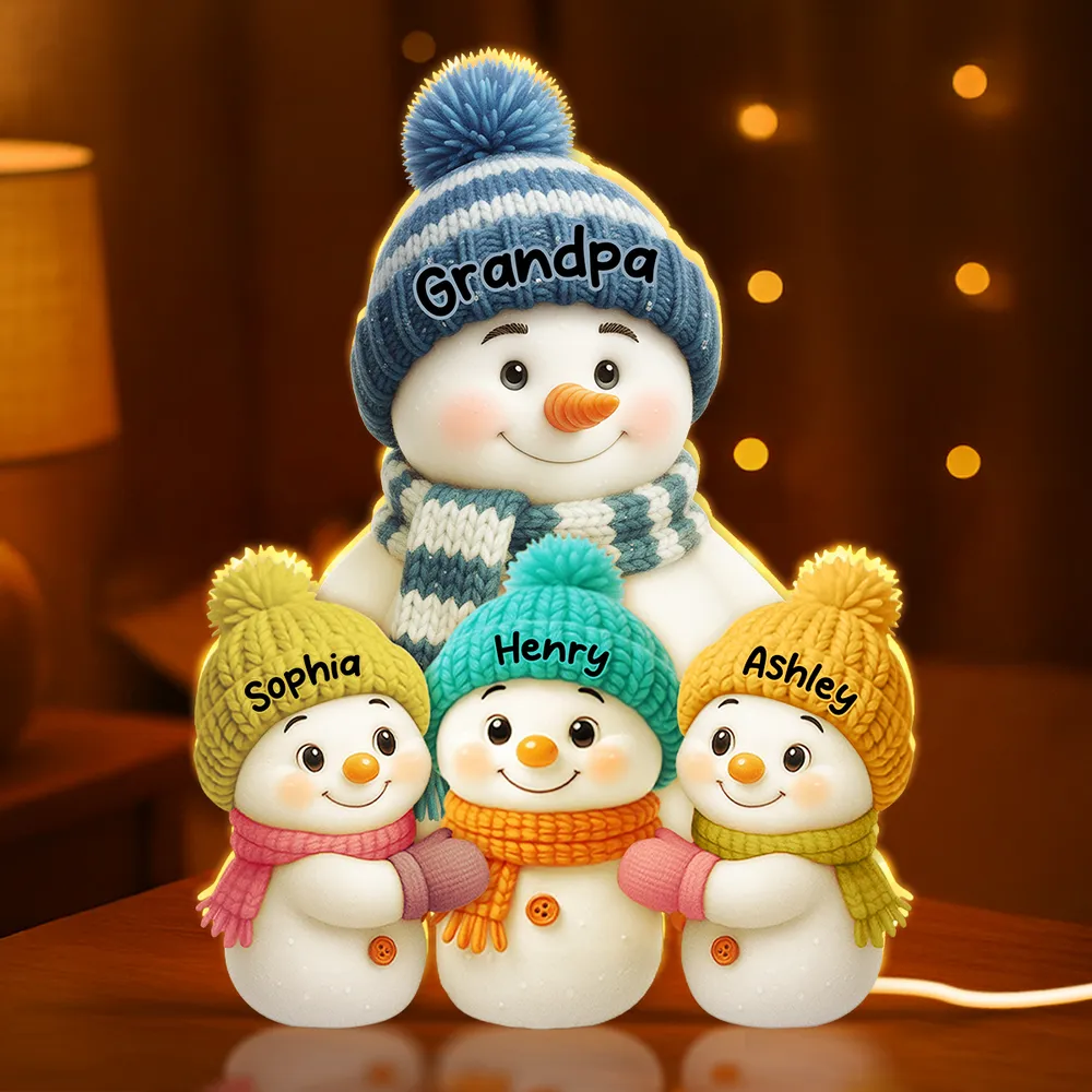 Snowman Grandma with Kids Acrylic Light Box, glowing winter family scene, heartwarming Christmas décor and perfect gift for grandma - Image 3