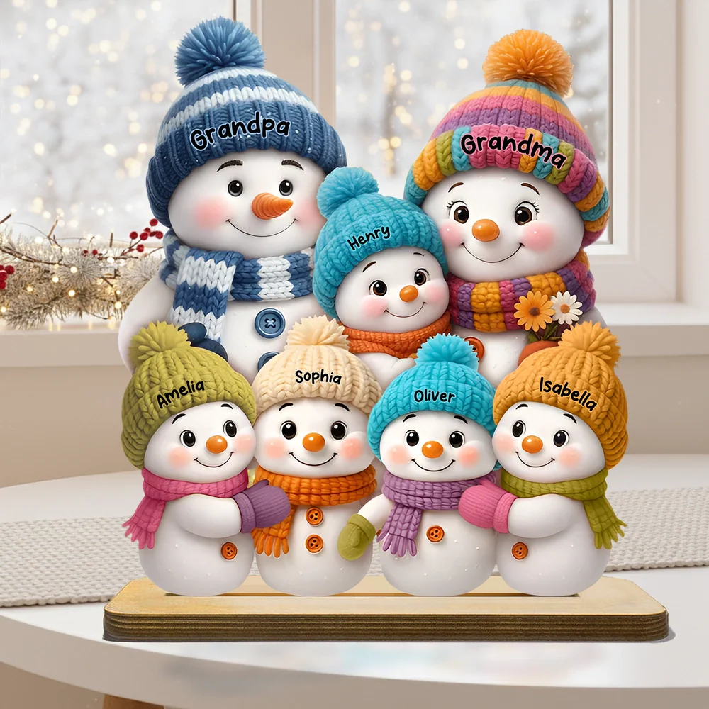 Personalized Wooden Plaque with Snowman Family - Christmas Gift