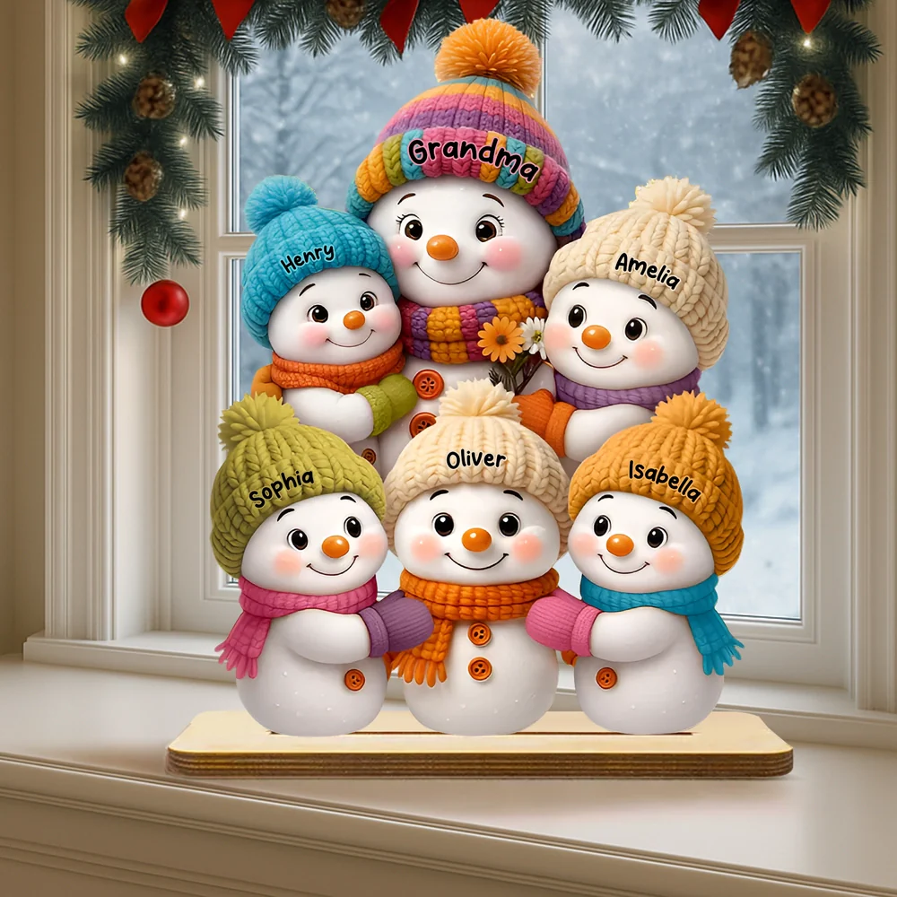 Personalized Wooden Plaque with Snowman Family - Christmas Gift - Image 3