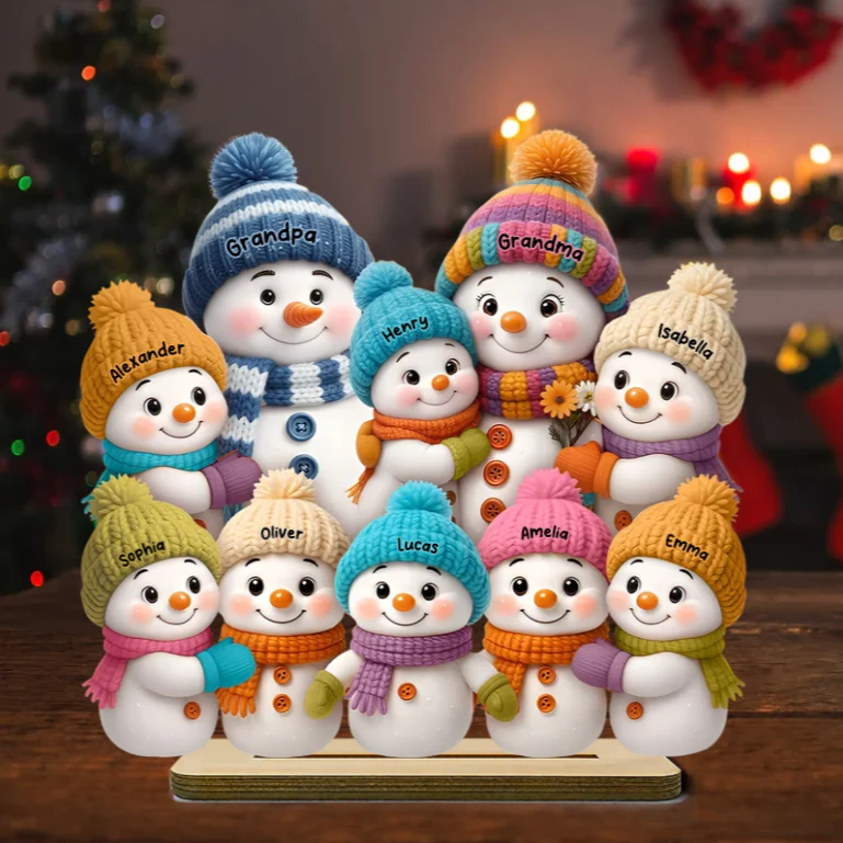 Personalized Wooden Plaque with Snowman Family - Christmas Gift - Image 4
