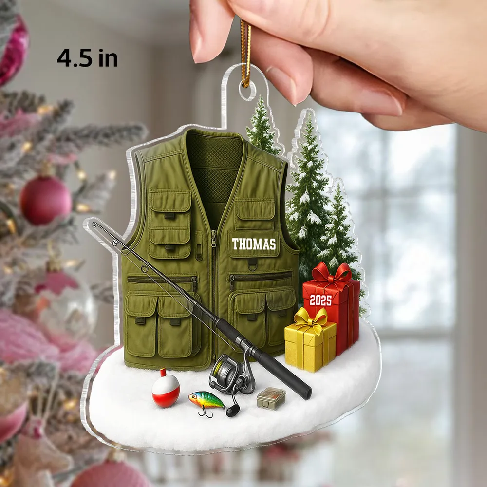 Custom Fishing Vest Ornament for Anglers Xmas Gift - Image 3