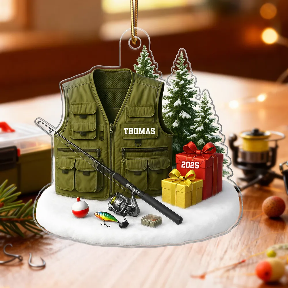 Custom Fishing Vest Ornament for Anglers Xmas Gift - Image 6