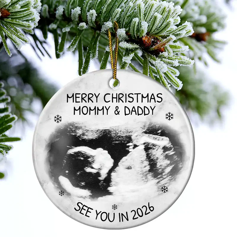 Christmas Ultrasound Ceramic Ornament for Mom and Dad, baby announcement keepsake for the tree, a heartfelt holiday gift. - Image 4