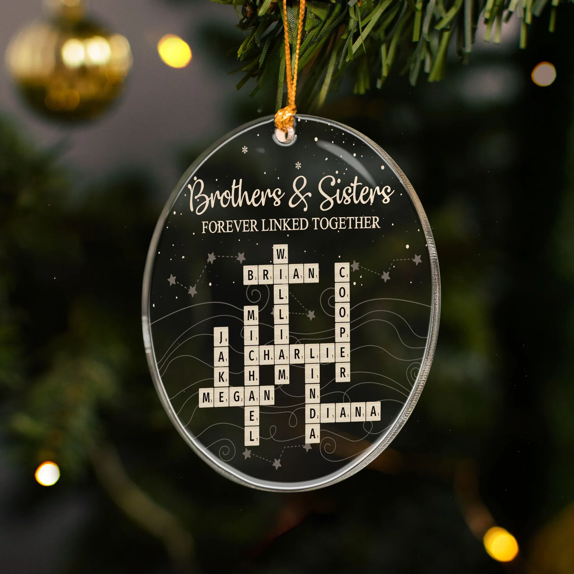 Family Bond Acrylic Ornament with Scrabble Puzzle Design — A Meaningful Christmas Gift for Siblings - Image 3